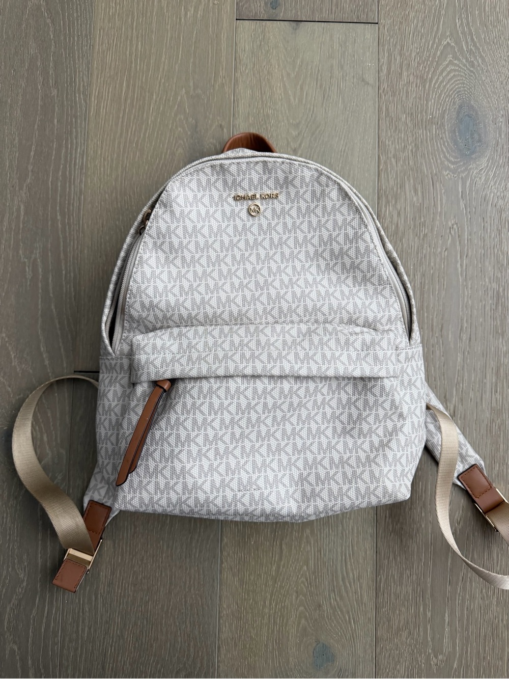 Michael Kors Signature MK Logo Backpack in White with Tan Accents